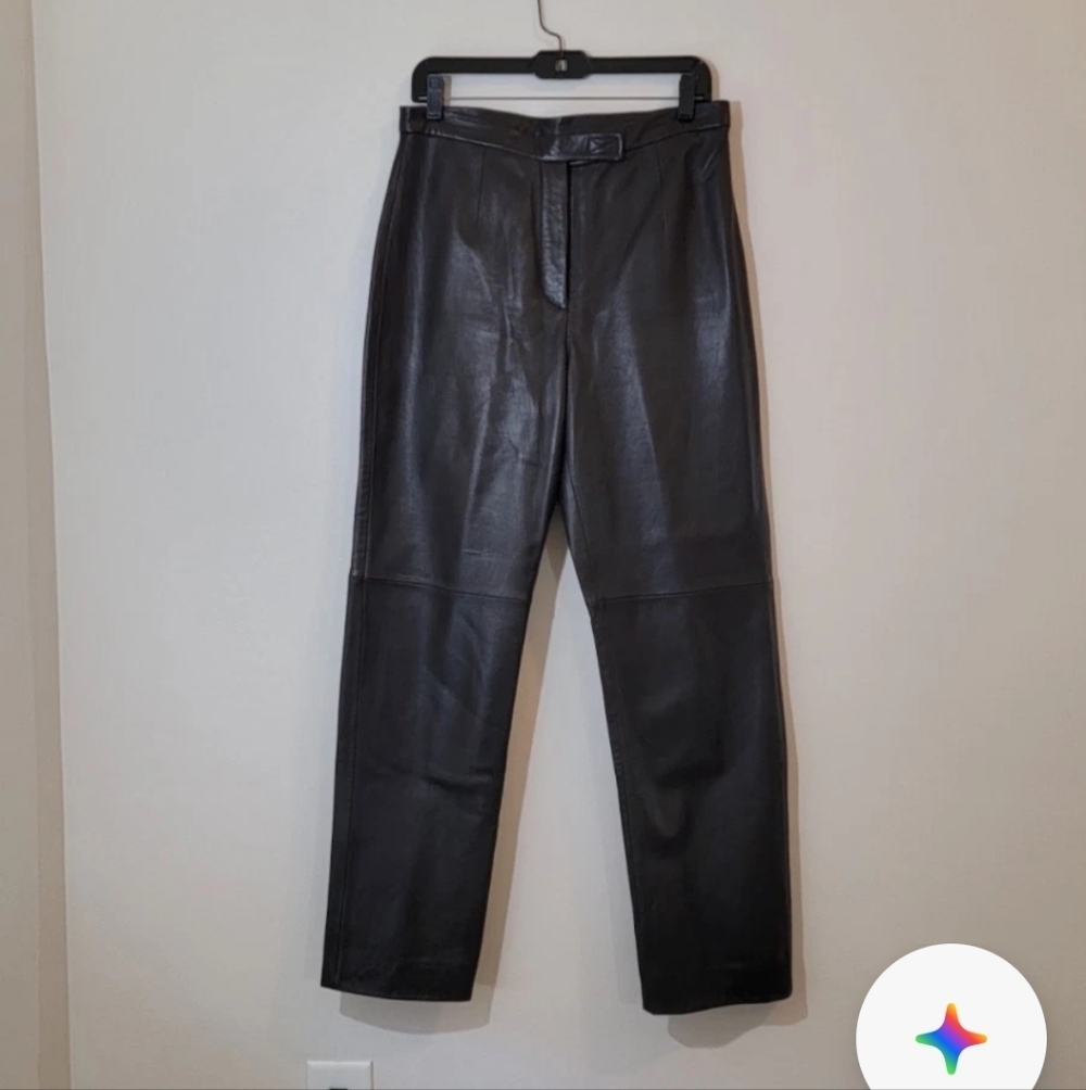 Siena Studio Women's Straight Leg Genuine Lambskin Leather Pants, Brown, Size 12
